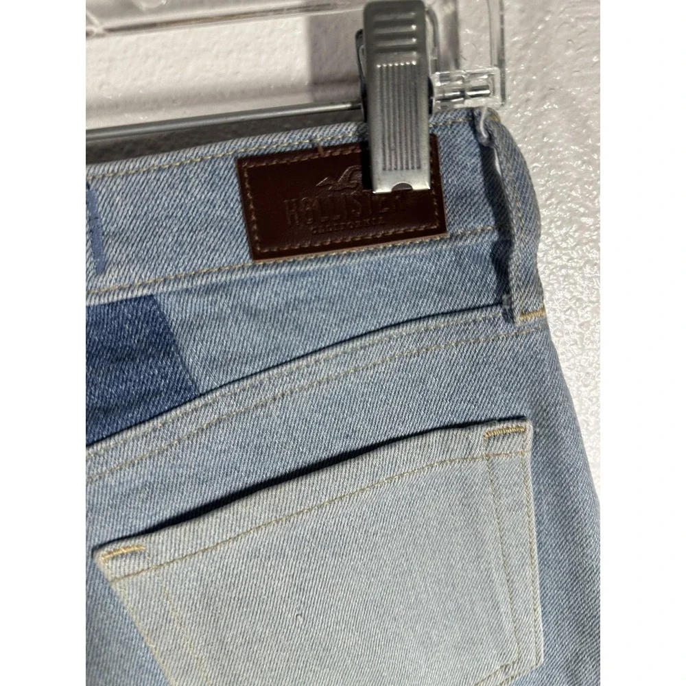 Hollister Jeans‎ Womens 0 Blue Patchwork High Rise Mom Raw Hem Stretch Denim